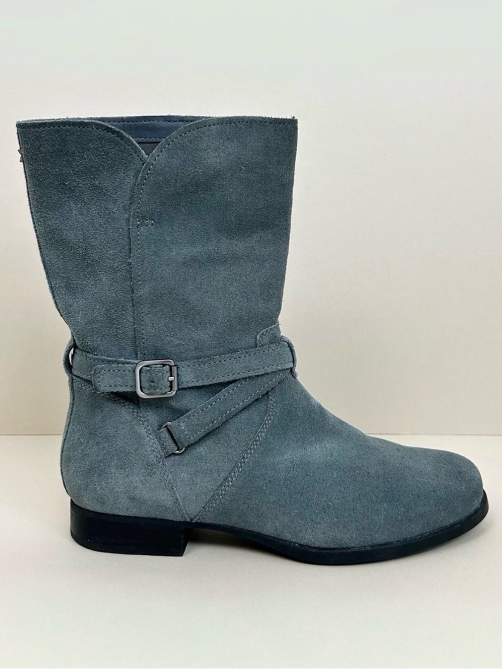 Koolaburra By Ugg Gray Elista Genuine Suede Leather Mid-Calf Buckle Boots SIZE 8